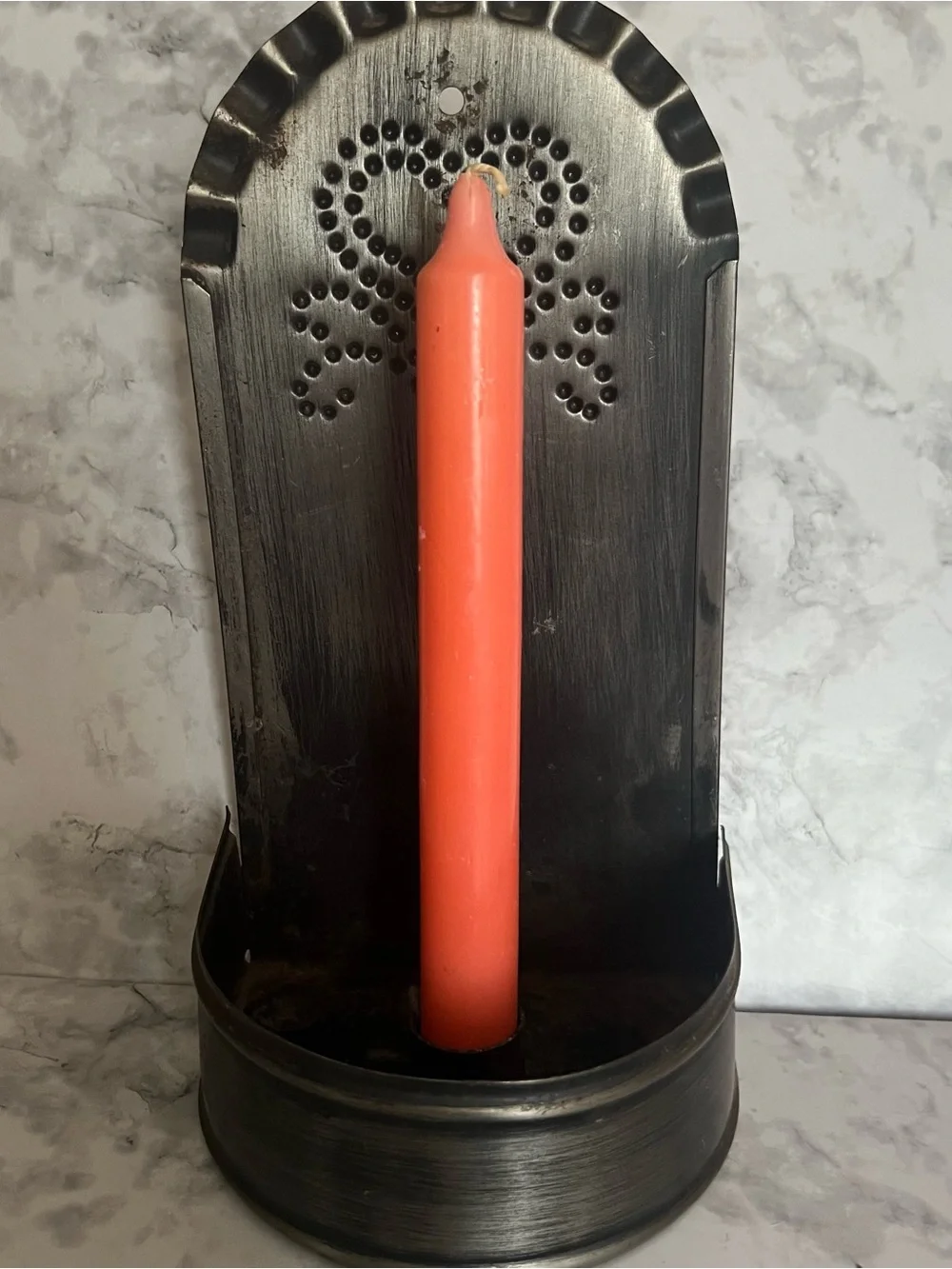 Metal Wall Candle Holder with Heart Cutout - Dark Brushed Finish